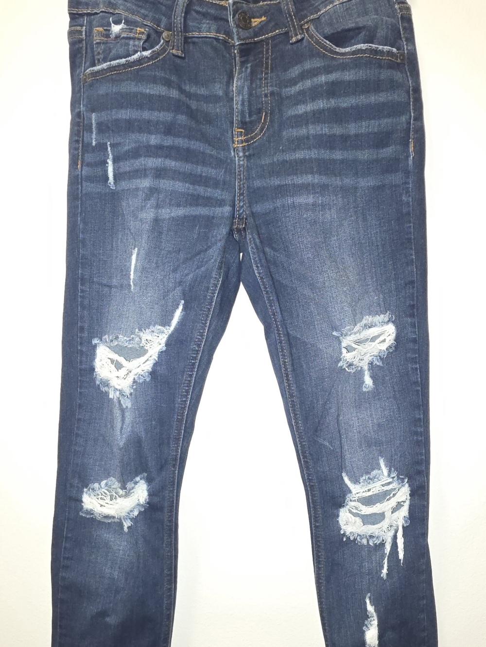 eunina Dark Blue Skinny Jeans with Contrast Stitching